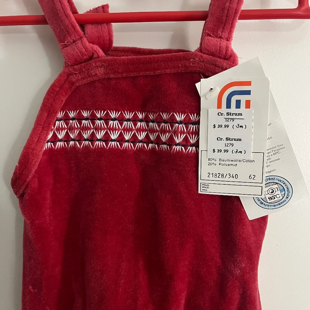 Red Velour footed European Baby Romper Made in Austria